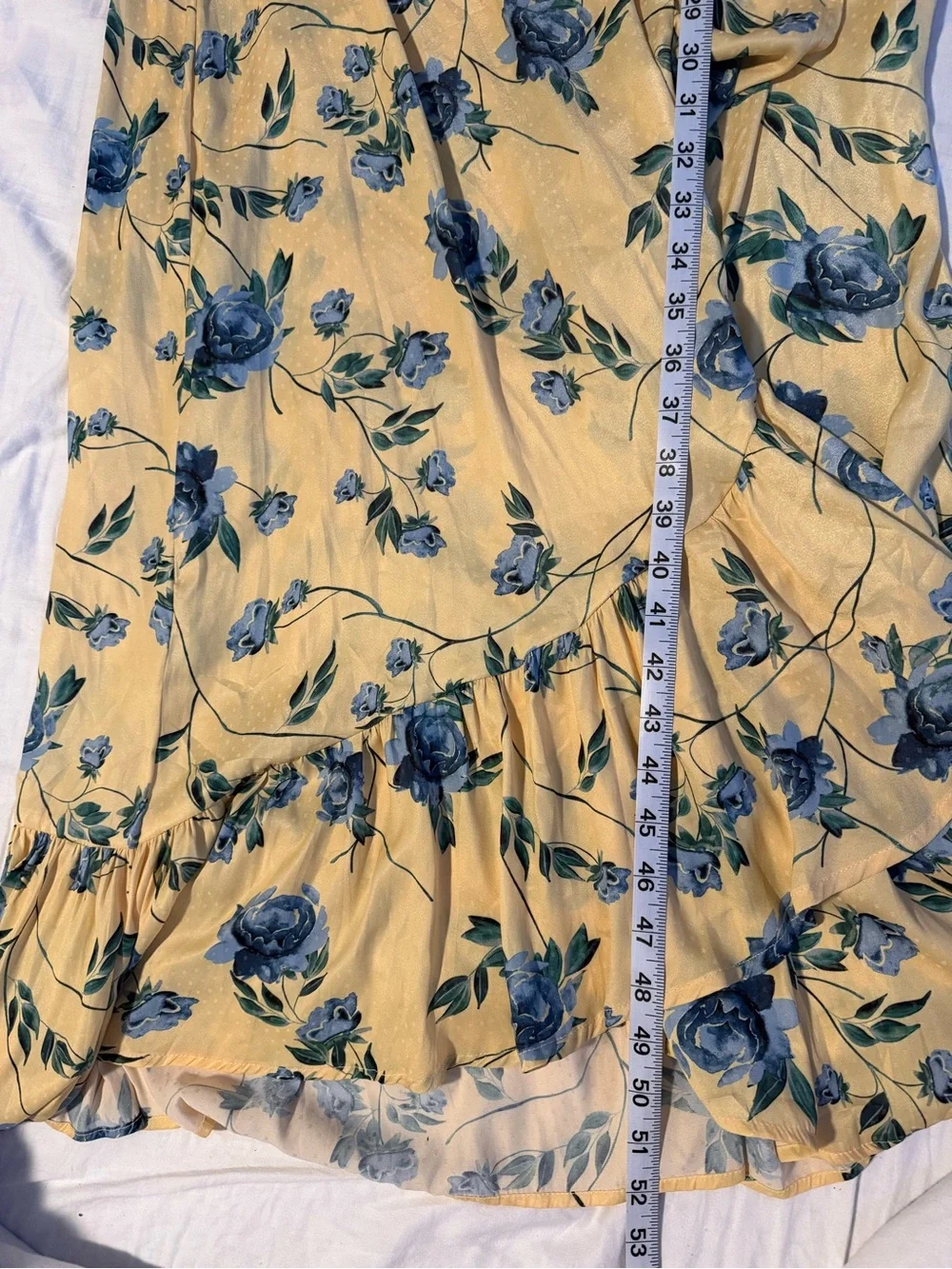 Yellow‎ Floral Wrap Midi Dress with Ruffle Detail